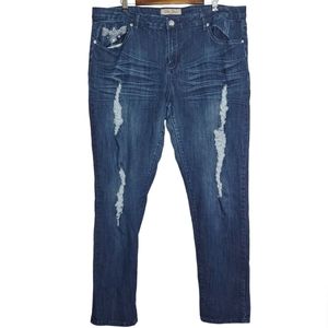 Elite Distressed High Rise Jeans Jeweled Embroidered Pockets Size 19/20